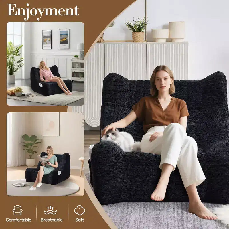 Pouf Géant pour Adultes avec Accoudoirs, Tissu Chenille