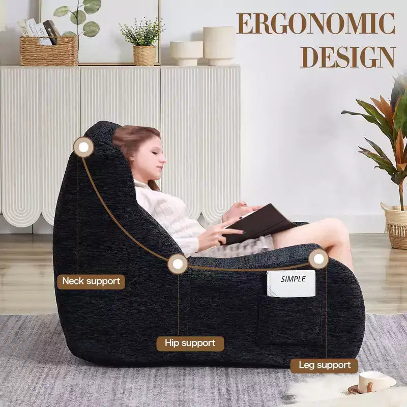 Pouf Géant pour Adultes avec Accoudoirs, Tissu Chenille