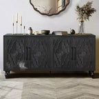 Kitchen Cabinet with 4 Carved Flower Doors, Decorative Sideboard Buffet Storage Cabinet for Dining Room, Living Room - Panipeachy