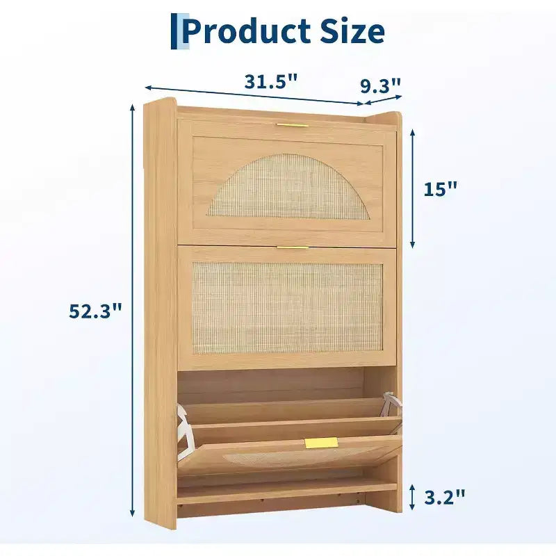 Meuble à chaussures autoportant en bois à 3 tiroirs basculants