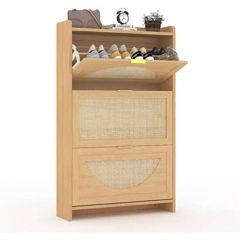 Meuble à chaussures autoportant en bois à 3 tiroirs basculants