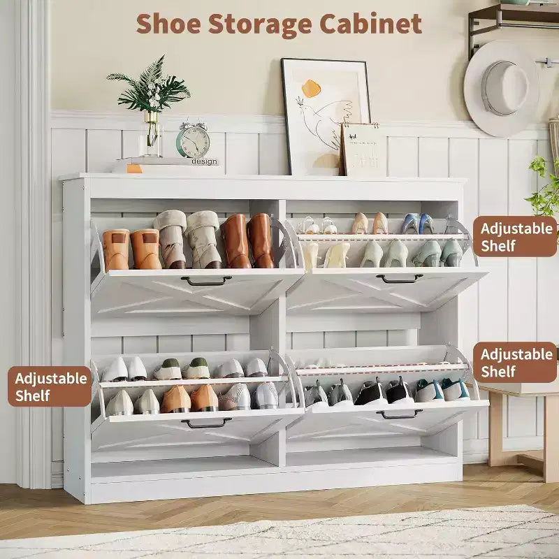 Meuble à chaussures étroit en bois de style fermier pour entrée