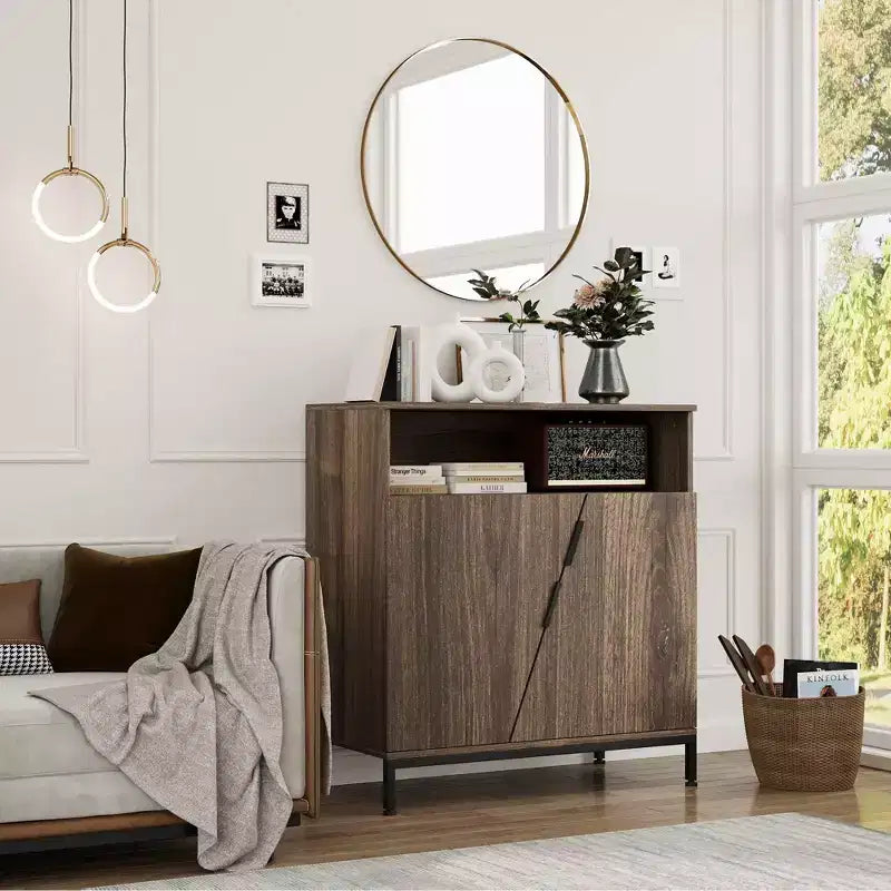 Buffet, Buffet moderne en bois, Armoire de rangement à portes inclinées