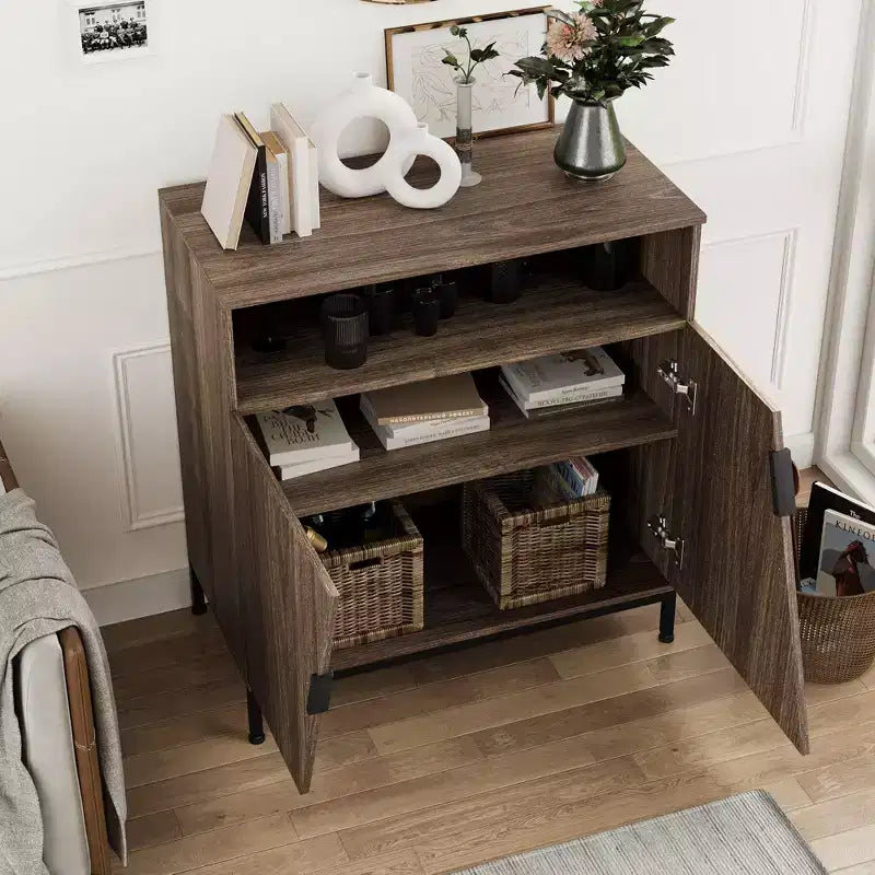 Buffet, Buffet moderne en bois, Armoire de rangement à portes inclinées