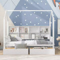 Lit Enfant Maison en Bois avec Étagère de Rangement, Cadre de Lit Multifonctionnel Maison avec Toit Ciel