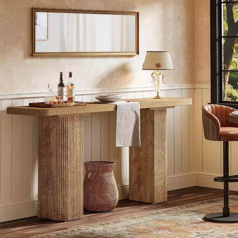 Longue table console, Table de canapé de ferme derrière le canapé, Table d'entrée en bois