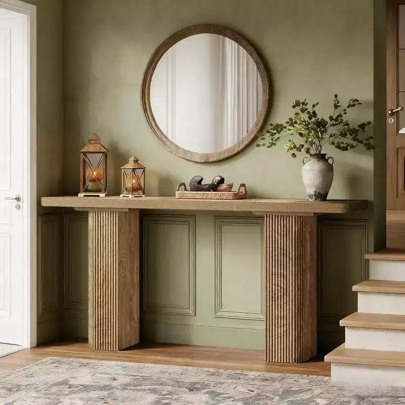 Longue table console, Table de canapé de ferme derrière le canapé, Table d'entrée en bois