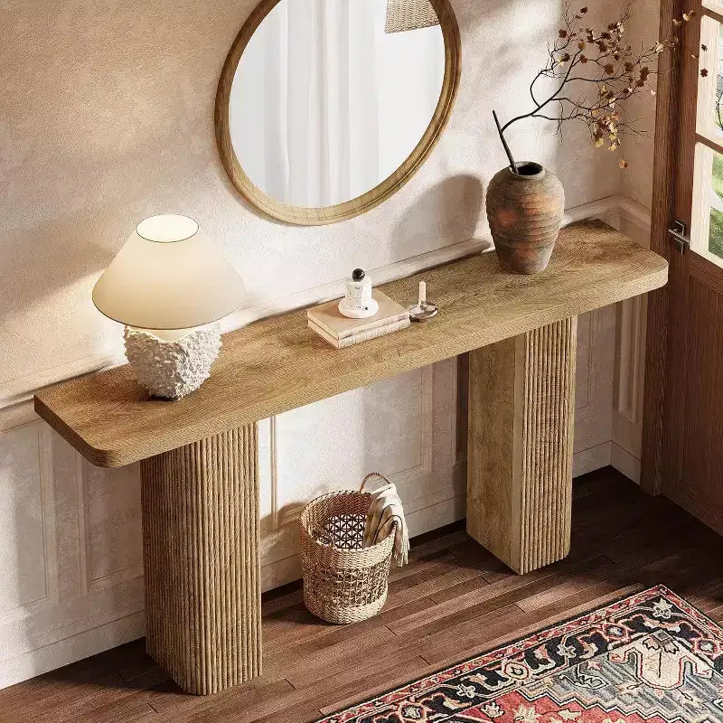 Longue table console, Table de canapé de ferme derrière le canapé, Table d'entrée en bois