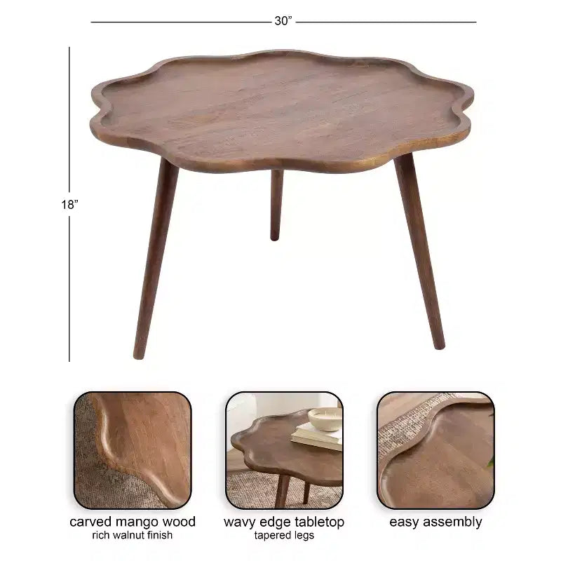 Table basse Scallop Wood, brun noyer