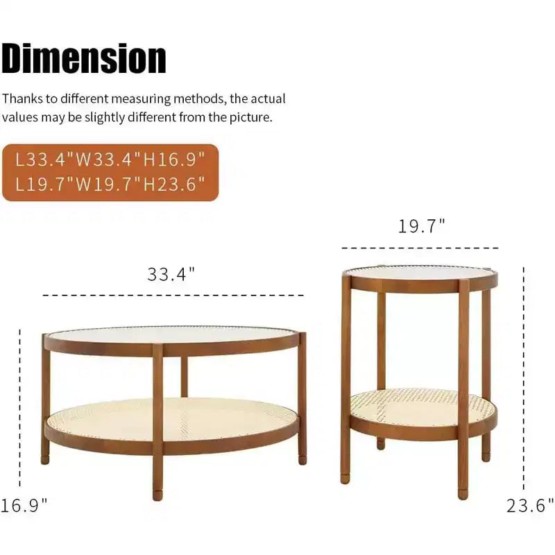 Tables basses rondes gigognes style rotin pour salon