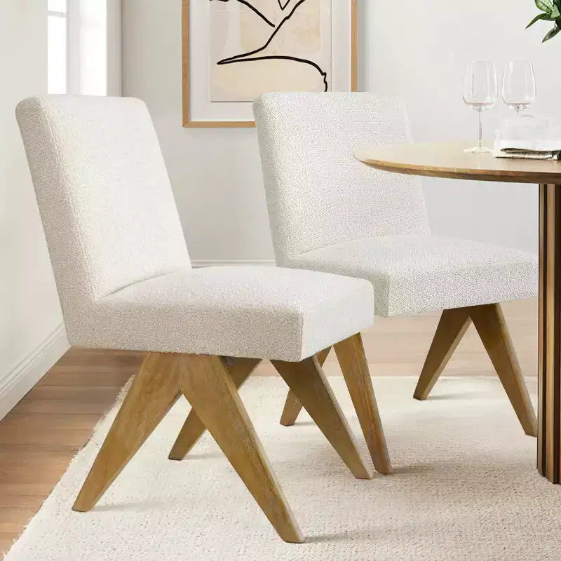 Chaise de salle à manger inclinable sans accoudoirs de style moderne avec pieds en V en bois d'hévéa