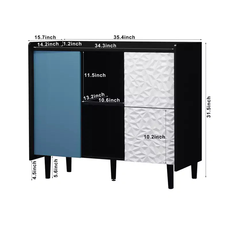 Meuble de rangement, Buffet bas noir avec 2 étagères ouvertes, Meuble d'appoint