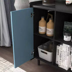 Meuble de rangement, Buffet bas noir avec 2 étagères ouvertes, Meuble d'appoint