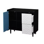 Meuble de rangement, Buffet bas noir avec 2 étagères ouvertes, Meuble d'appoint