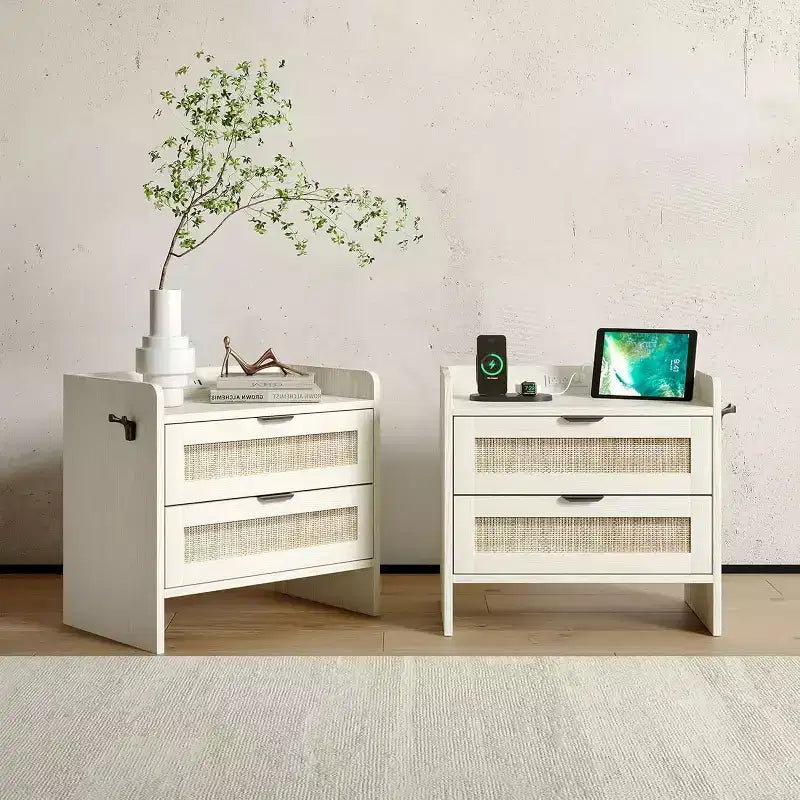 Table de chevet en rotin, table de chevet, meuble de rangement et organisateur de chambre à coucher