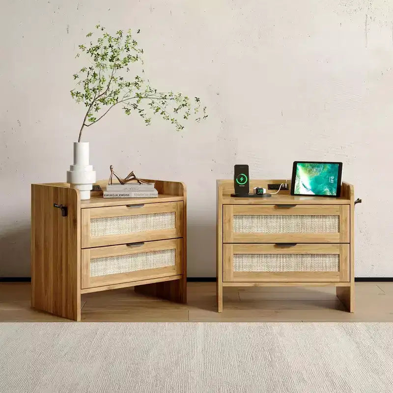 Table de chevet en rotin, table de chevet, meuble de rangement et organisateur de chambre à coucher