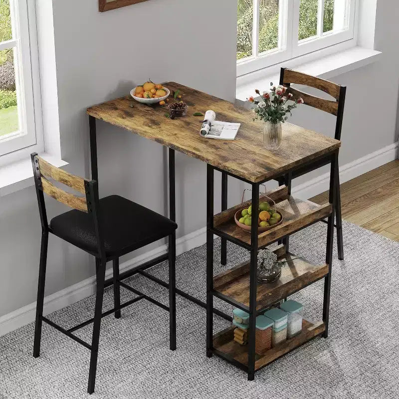 Table de cuisine avec étagères de rangement et 2 chaises rembourréesTable de salle à manger compacte