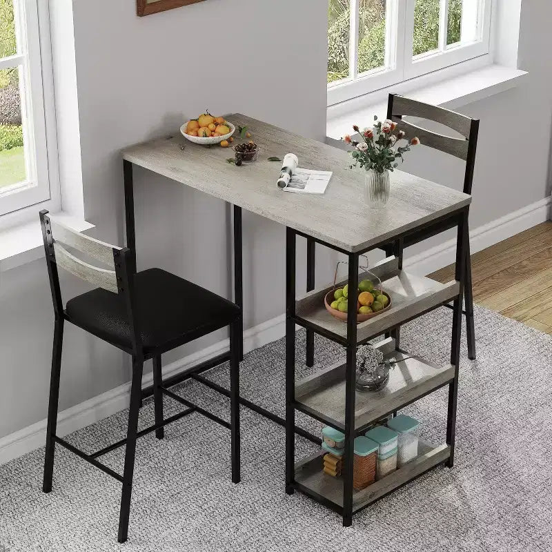 Table de cuisine avec étagères de rangement et 2 chaises rembourréesTable de salle à manger compacte