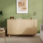 Modern Fluted Wood Sideboard Buffet Cabinet Set  4 Doors, Adjustable Shelves, Versatile Storage Credenza for Living Room, Dining Room, Entryway