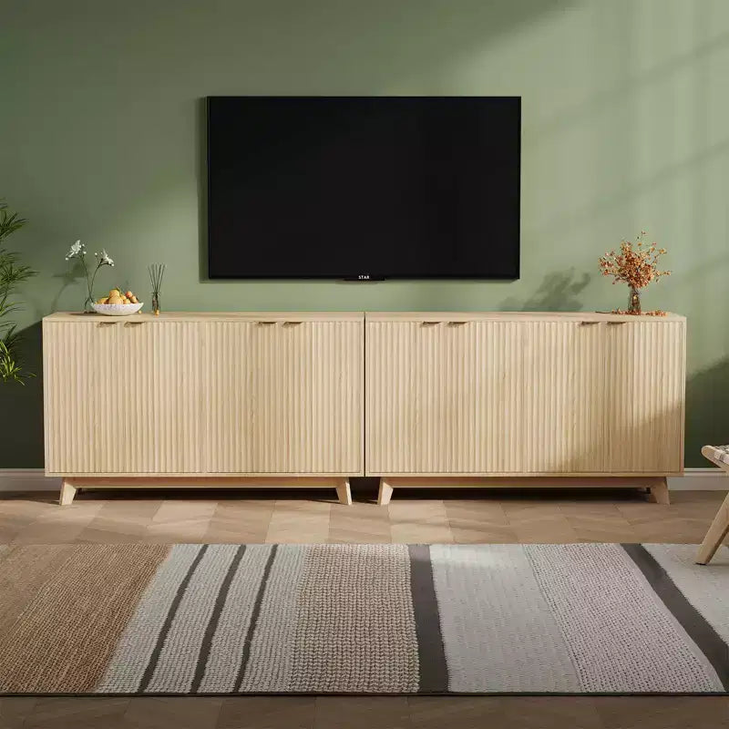 Bahut Commode en bois cannelé moderne Armoire de rangement polyvalente