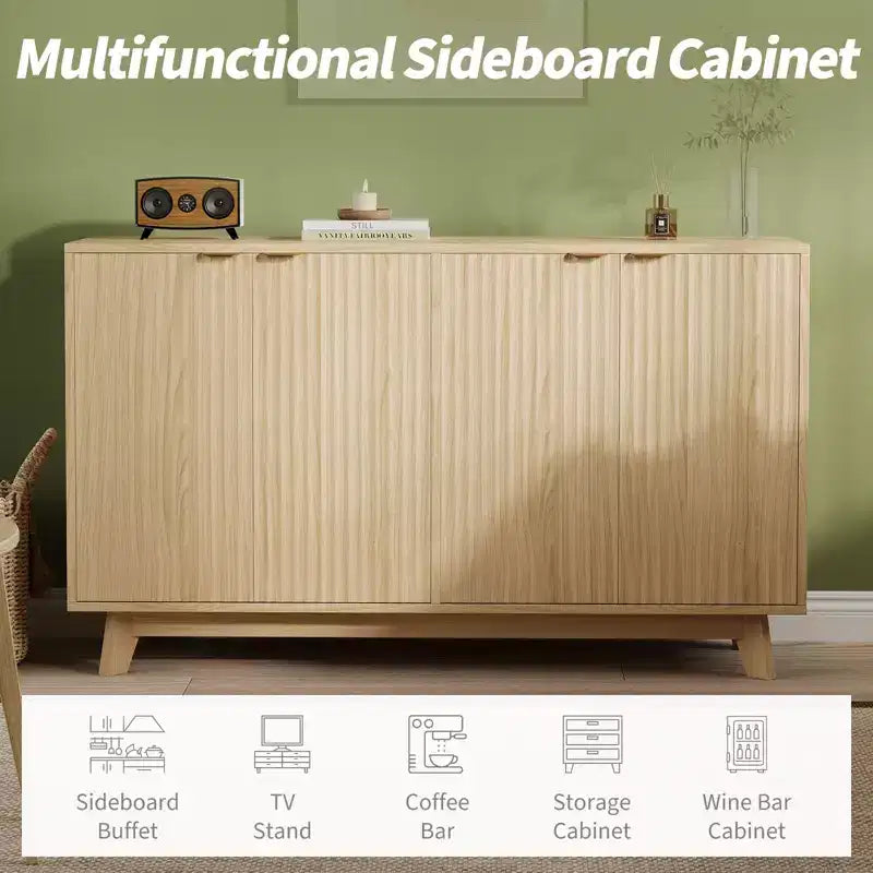 Bahut Commode en bois cannelé moderne Armoire de rangement polyvalente