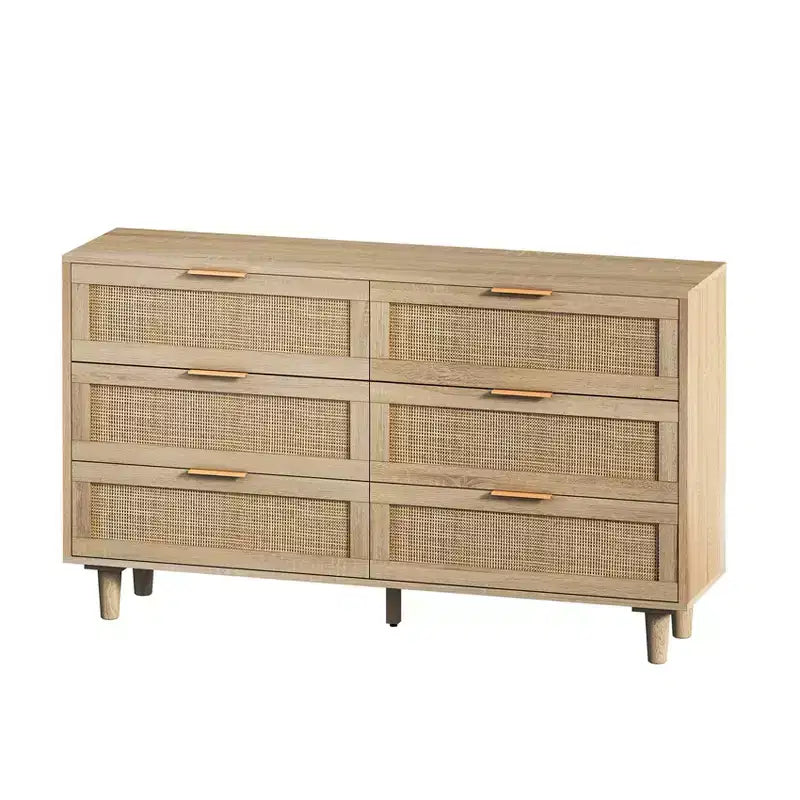 Commode de rangement autonome en rotin naturel avec 6 tiroirs
