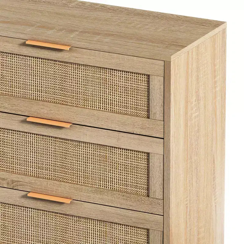 Commode de rangement autonome en rotin naturel avec 6 tiroirs