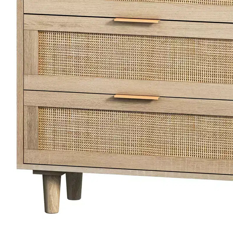 Commode de rangement autonome en rotin naturel avec 6 tiroirs