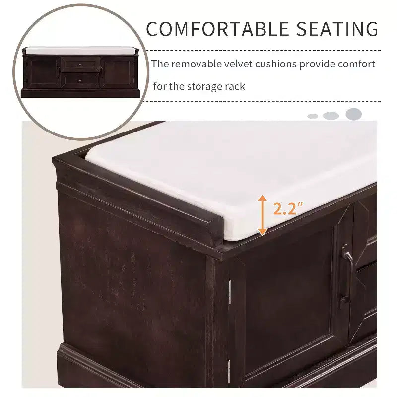 Banc de rangement pour chaussures avec 2 tiroirs, 2 placards, coussin amovible