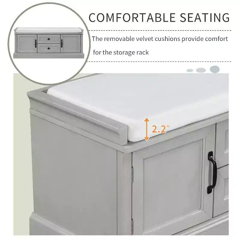 Banc de rangement pour chaussures avec 2 tiroirs, 2 placards, coussin amovible