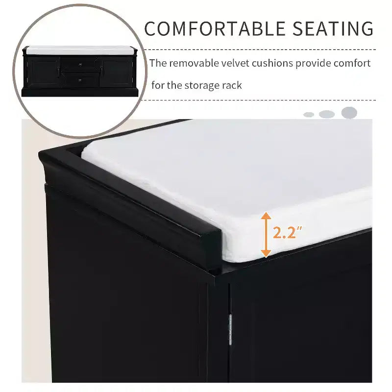 Banc de rangement pour chaussures avec 2 tiroirs, 2 placards, coussin amovible