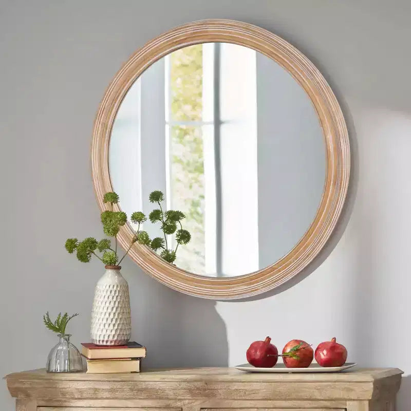 Miroir de vanité circulaire décoratif en bois de ferme