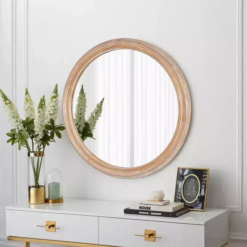 Miroir de vanité circulaire décoratif en bois de ferme