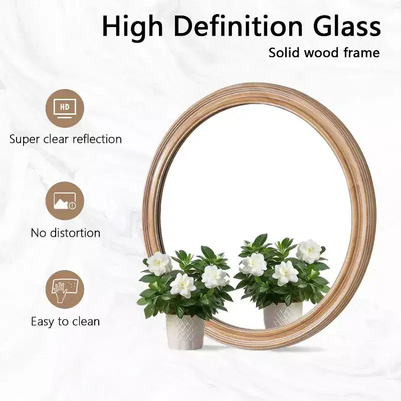 Miroir de vanité circulaire décoratif en bois de ferme