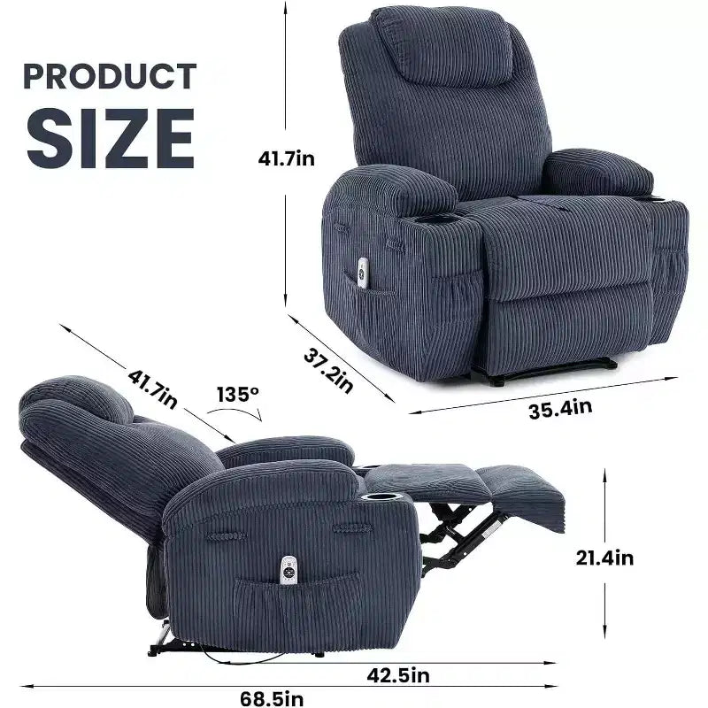 Fauteuil inclinable avec massage et chauffage, canapé simple réglable en velours côtelé