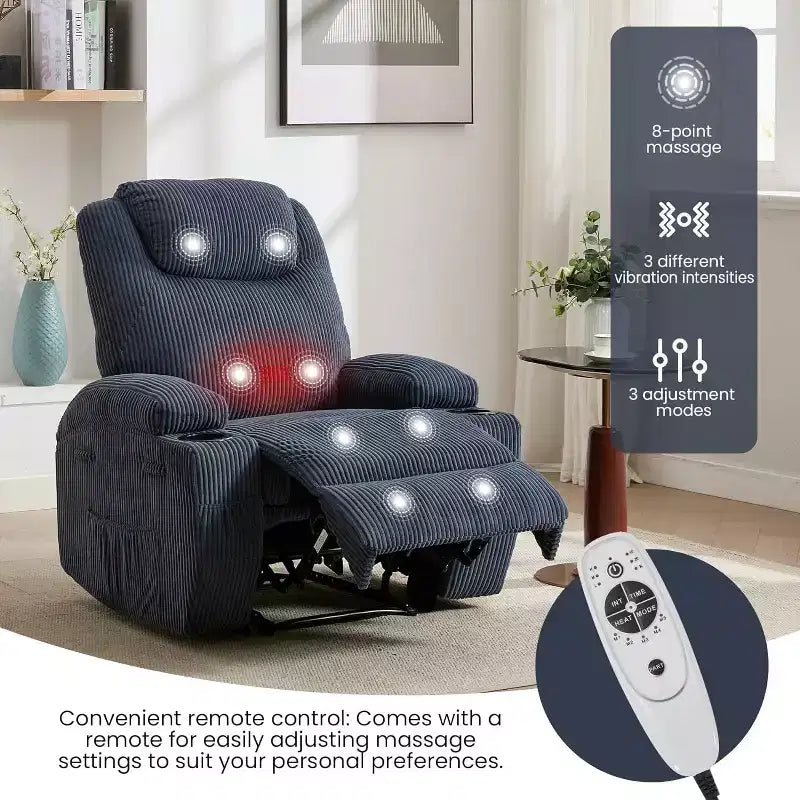 Fauteuil inclinable avec massage et chauffage, canapé simple réglable en velours côtelé