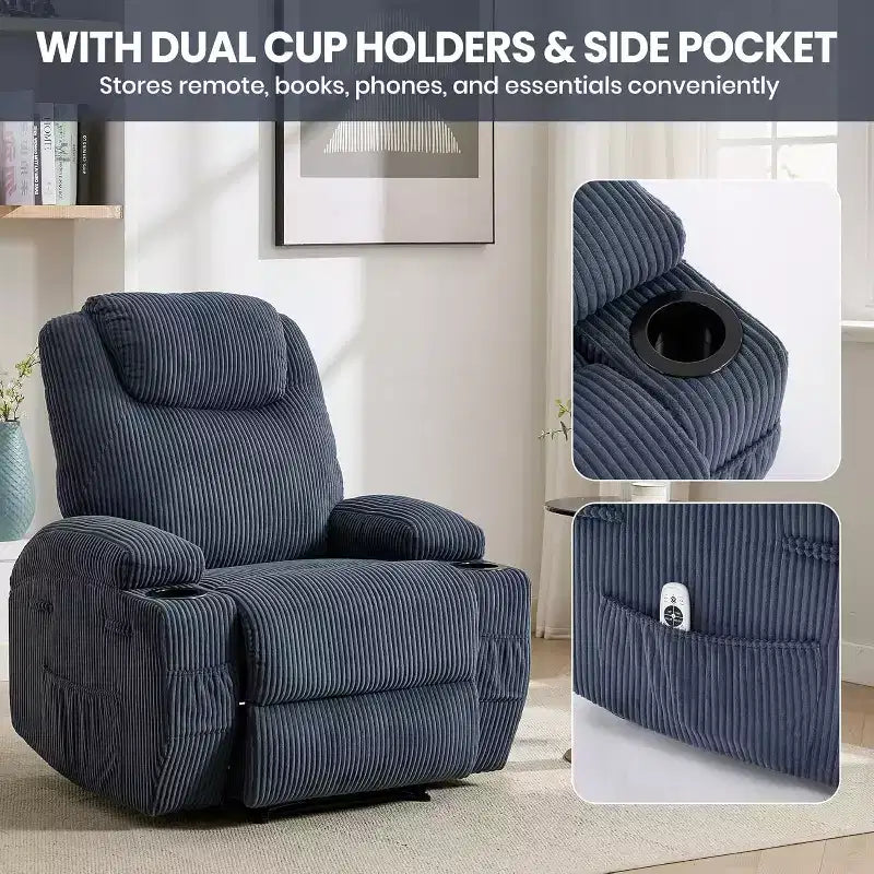 Fauteuil inclinable avec massage et chauffage, canapé simple réglable en velours côtelé