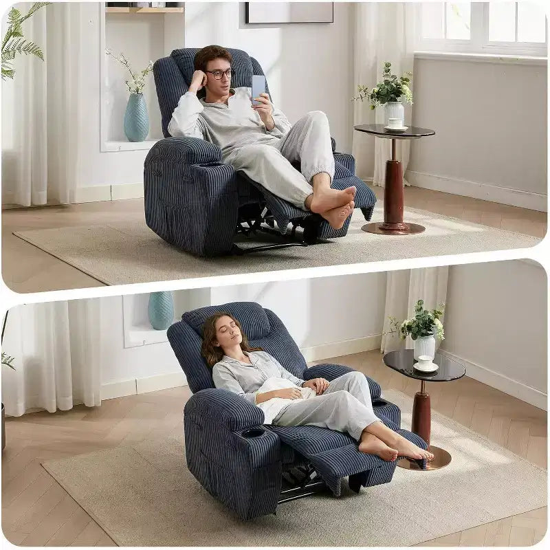 Fauteuil inclinable avec massage et chauffage, canapé simple réglable en velours côtelé