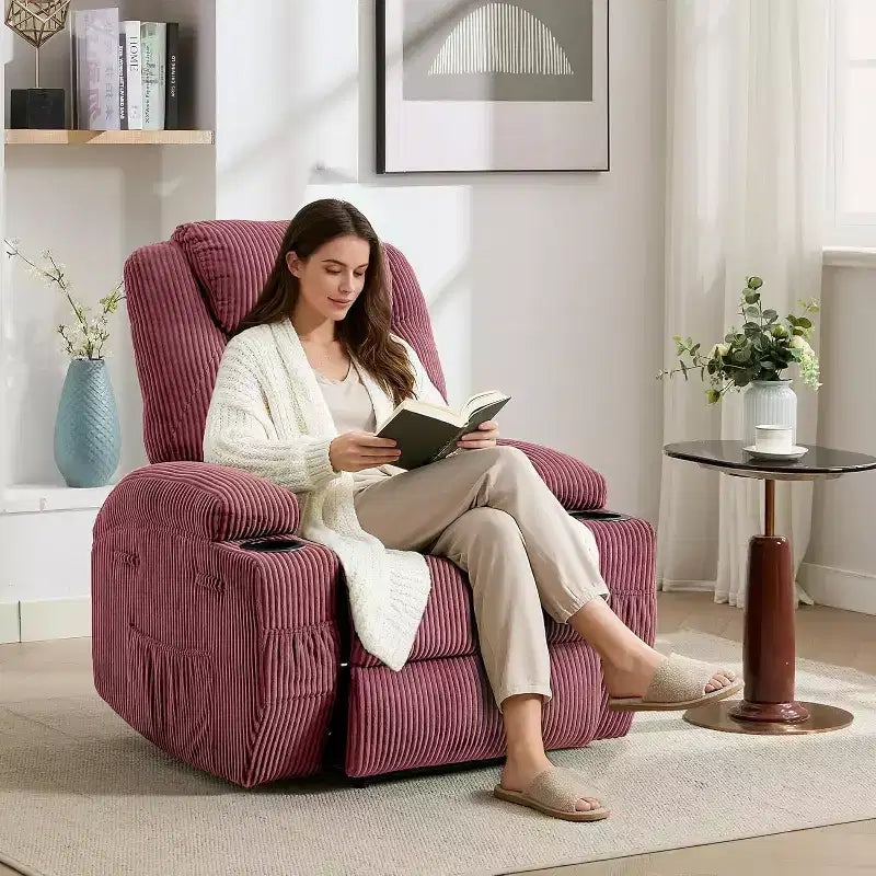 Fauteuil inclinable avec massage et chauffage, canapé simple réglable en velours côtelé