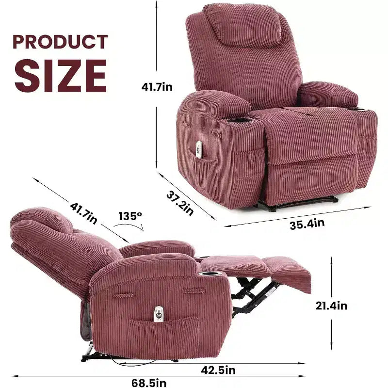 Fauteuil inclinable avec massage et chauffage, canapé simple réglable en velours côtelé