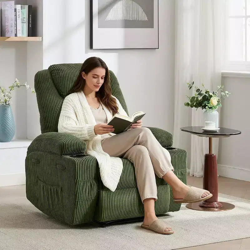 Fauteuil inclinable avec massage et chauffage, canapé simple réglable en velours côtelé