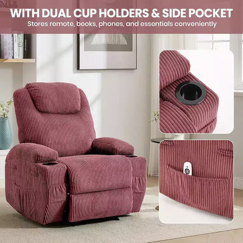 Fauteuil inclinable avec massage et chauffage, canapé simple réglable en velours côtelé