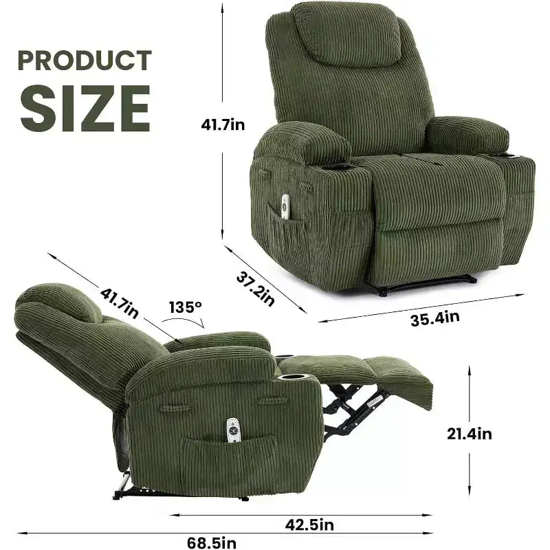Fauteuil inclinable avec massage et chauffage, canapé simple réglable en velours côtelé