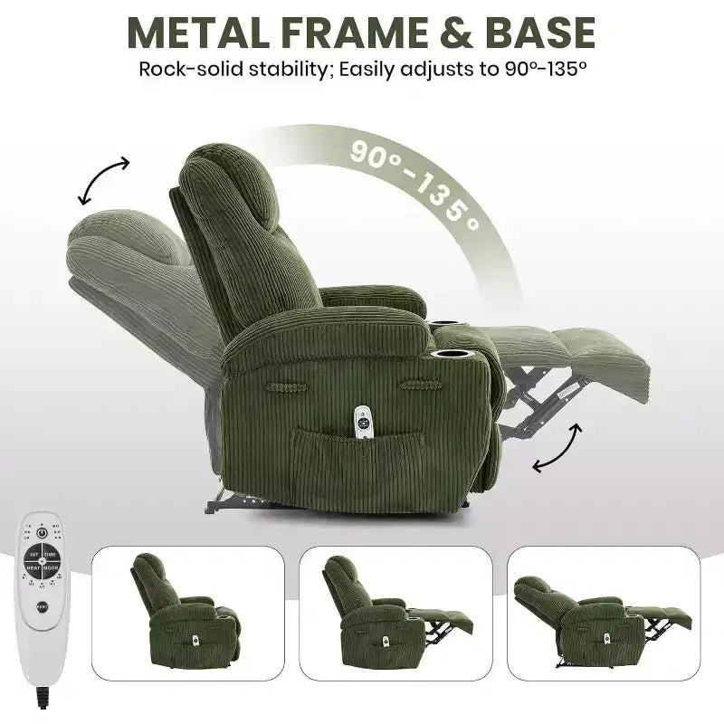 Fauteuil inclinable avec massage et chauffage, canapé simple réglable en velours côtelé