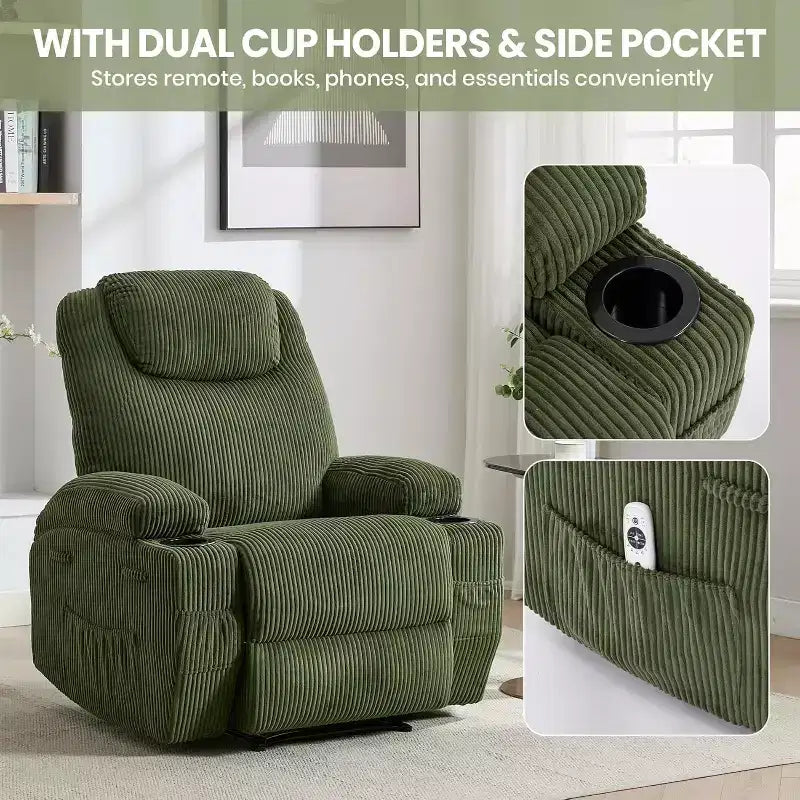 Fauteuil inclinable avec massage et chauffage, canapé simple réglable en velours côtelé