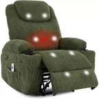 Recliner Chair with Massage and Heat, 135 Adjustable Corduroy Single Sofa for Living Room & Bedroom, Cup Holders & Pockets