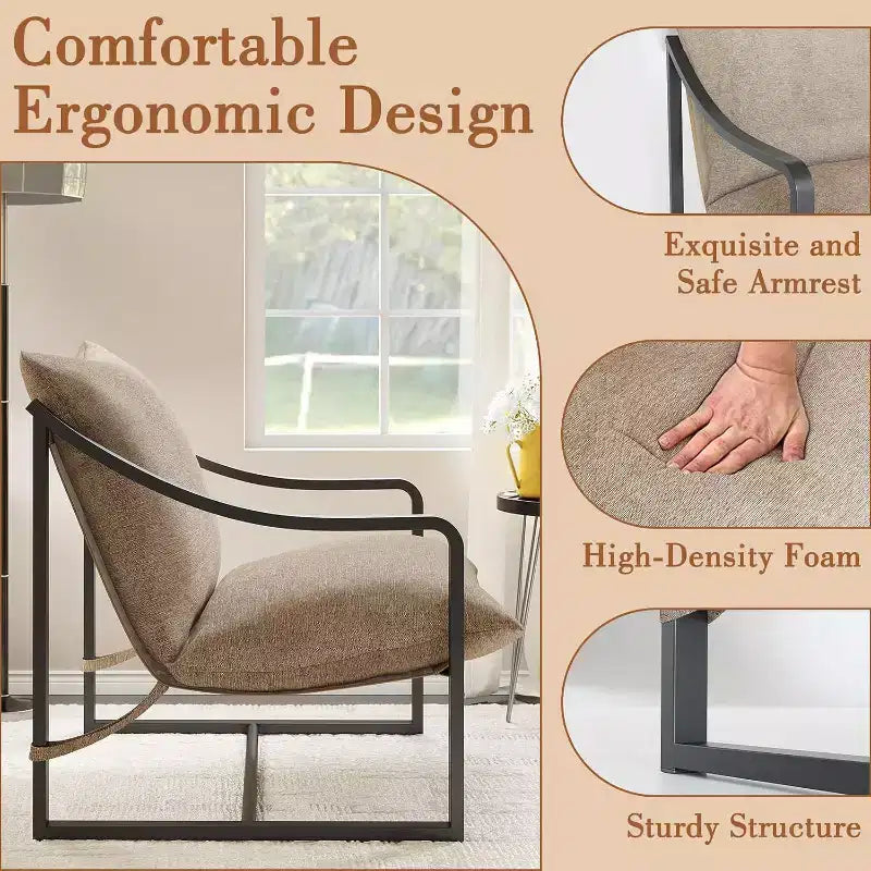 Fauteuil d'appoint moderne, Fauteuil suspendu rembourré avec accoudoirs et coussin en mousse souple