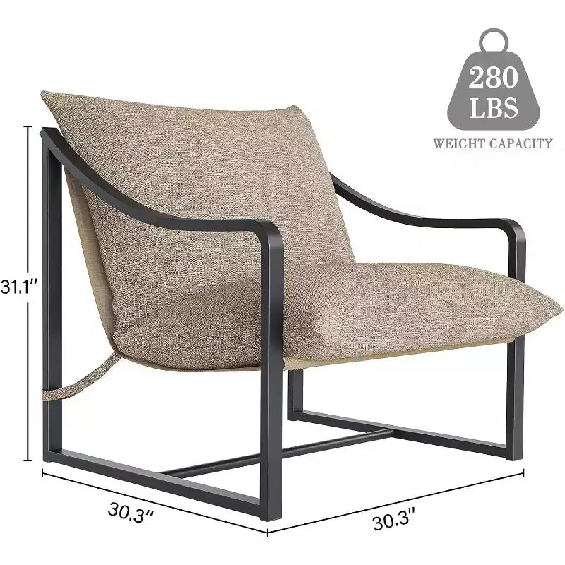 Fauteuil d'appoint moderne, Fauteuil suspendu rembourré avec accoudoirs et coussin en mousse souple