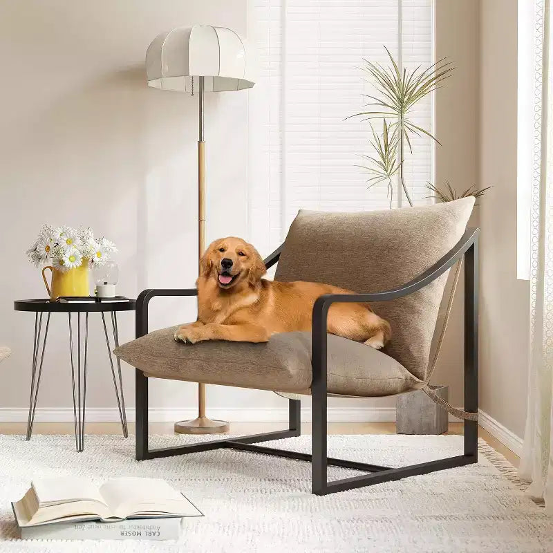Fauteuil d'appoint moderne, Fauteuil suspendu rembourré avec accoudoirs et coussin en mousse souple