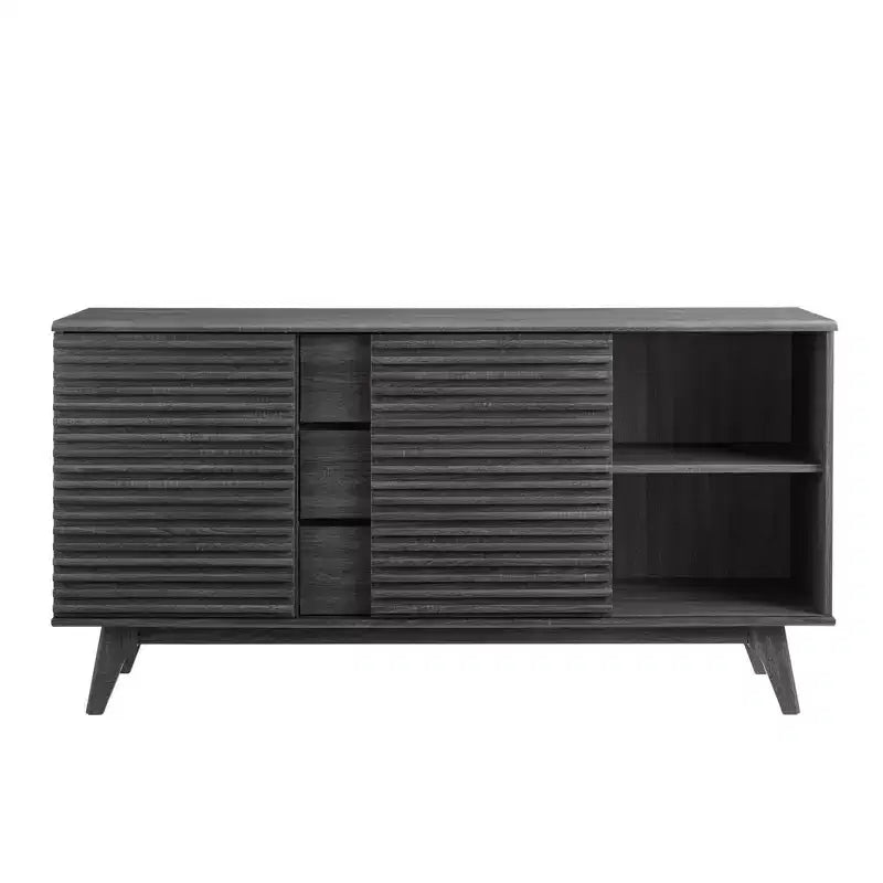 Buffet en bois ou meuble TV moderne du milieu du siècle, couleur charbon